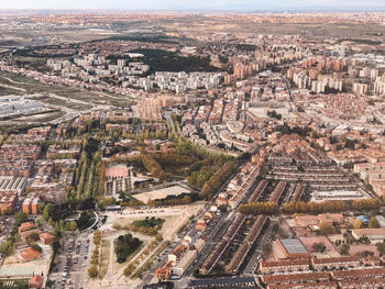 High angle view of buildings in city