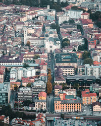 High angle view of buildings in city