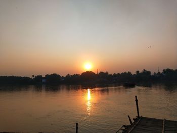 Scenic view of lake against sky during sunset