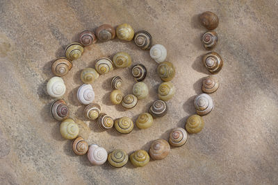 High angle view of coins on table