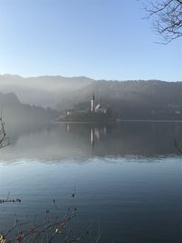 Scenic view of lake against clear sky