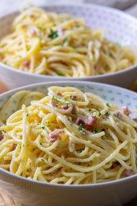 Close-up of noodles served in bowl