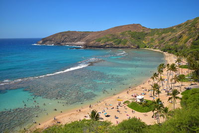 Scenic view of sea against clear sky