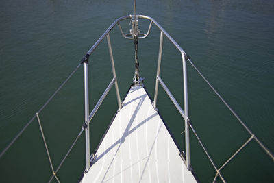 High angle view of sailboat sailing on sea