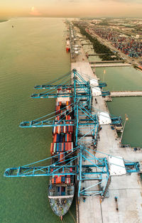 High angle view of ship in sea