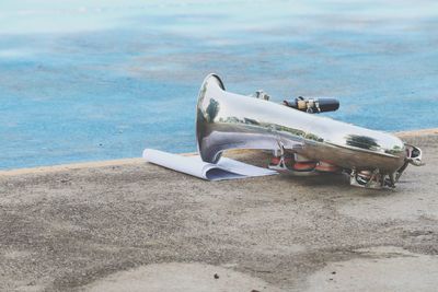 High angle view of toy on beach