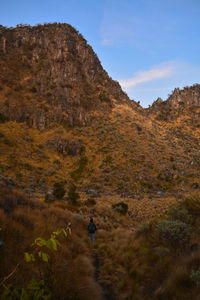 Man walking on mountain road