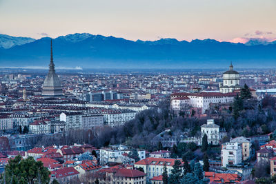 High angle view of buildings in city