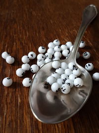 High angle view of coffee beans on table