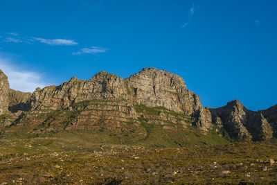 Low angle view of rock formations against sky