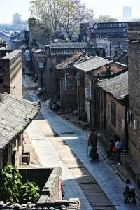 High angle view of buildings in city