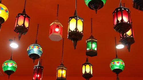 Lanterns illuminate the ceiling