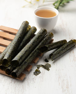 High angle view of food on table