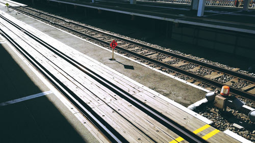 High angle view of train at railroad station