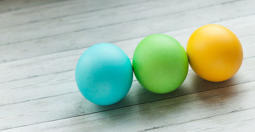 High angle view of multi colored candies on table