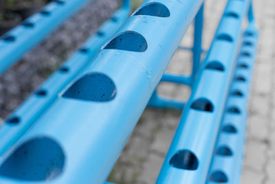 High angle view of blue container