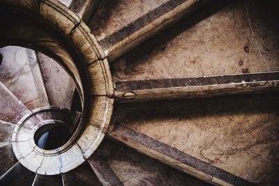 High angle view of spiral staircase in old building