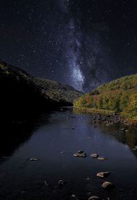 Scenic view of lake against sky at night