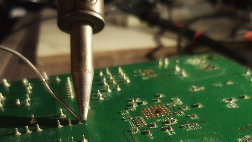 High angle view of equipment on table