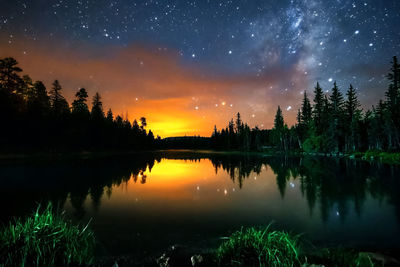 Scenic view of lake against sky at night