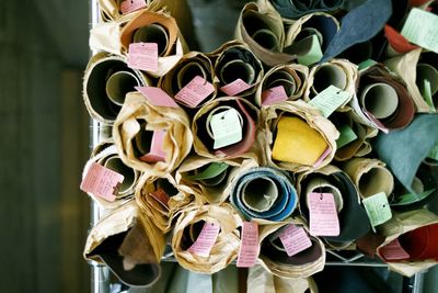 Close-up of love padlocks hanging on metal