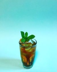 Close-up of drink against white background