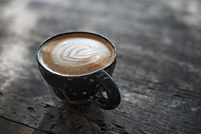 High angle view of coffee on table