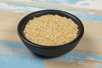 High angle view of food in bowl on table