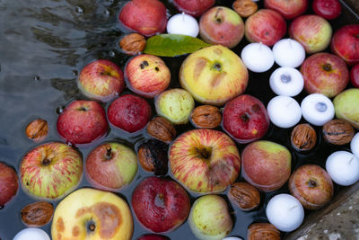 High angle view of apples