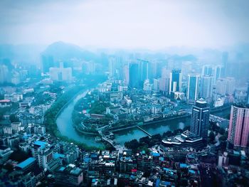 High angle view of cityscape against sky