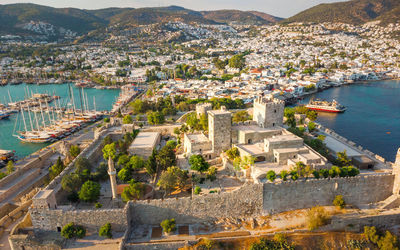 High angle view of buildings in city