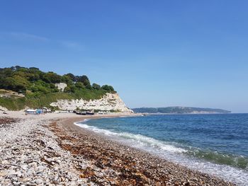 Scenic view of sea against blue sky