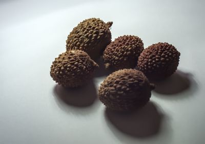 Close-up of cookies against white background