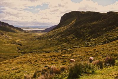 Scenic view of landscape and mountains against sky