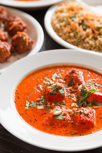 High angle view of food in bowl on table