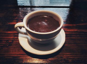 High angle view of coffee on table