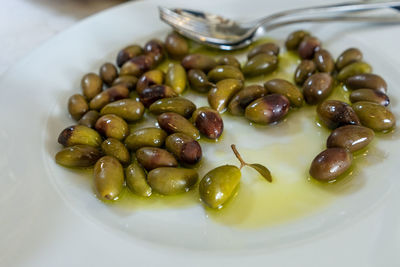 High angle view of salad in plate on table