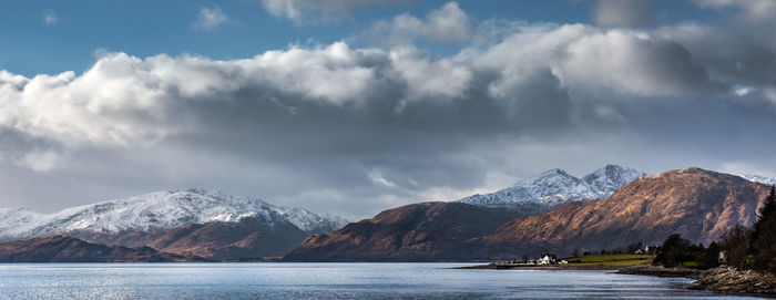 Scenic view of snowcapped mountains against sky