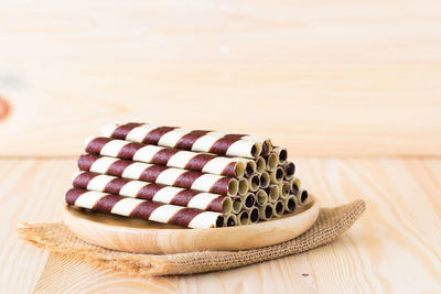 High angle view of bread on table