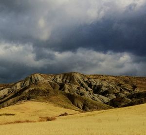 Scenic view of landscape against cloudy sky