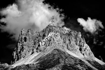 Low angle view of majestic mountain against sky