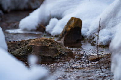 Close-up of water flowing during winter