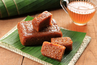 Traditional indonesian food wajik made from sticky rice, brown sugar and coconut milk.