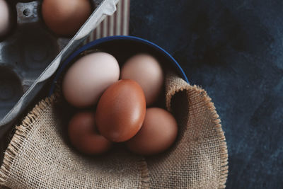 High angle view of eggs in container