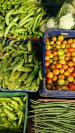 High angle view of vegetables for sale at market stall