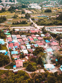 High angle view of townscape and trees in city