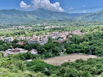 High angle view of townscape against sky