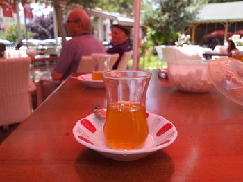 Close-up of tea served on table