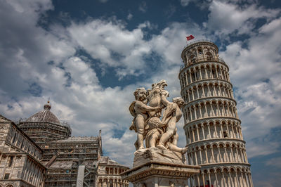 Low angle view of statue against cloudy sky