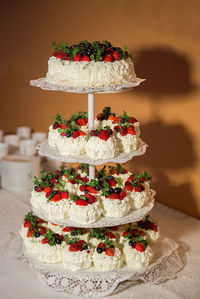 Close-up of four layer wedding cake